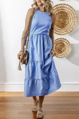 Sepia Rose Ribbed Vest Patchwork Tiered Midi Dress - Femstylo