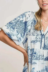 Umgee Full Size Two Tone Landscape Print Dress Plus Size - Femstylo