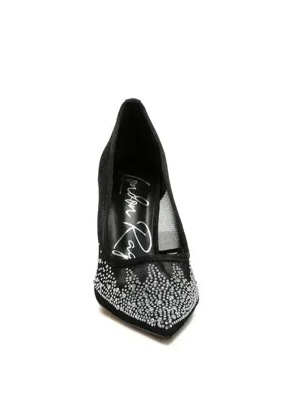 High Ball Mesh Rhinestone Stiletto Pumps - Femstylo