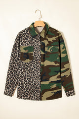 Brown Leopard Camouflage Patchwork Oversized Shacket