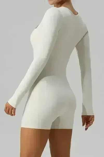 Square Neck Long Sleeve Active Romper - Femstylo