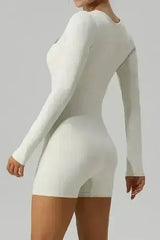 Square Neck Long Sleeve Active Romper - Femstylo