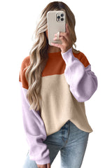 Khaki Colorblock Ribbed Knit Baggy Sweater