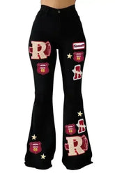 Varsity Bell Bottom Jean in Black - Inseam 32 - Femstylo