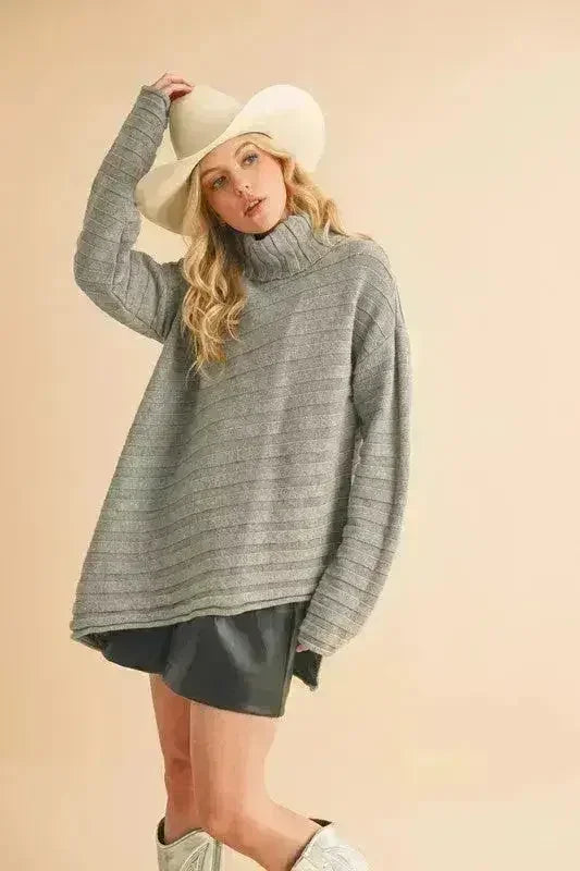 Asymmetrical Turtleneck Sweater – Modern Side Slit Design - Femstylo