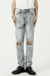 Distressed Side Zip Jeans with Pockets - Femstylo
