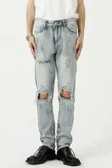 Distressed Side Zip Jeans with Pockets - Femstylo