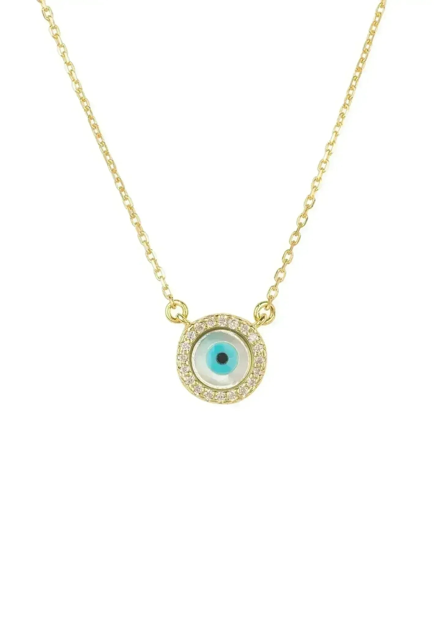 Evil Eye Mother Of Pearl Necklace Cz Gold - Femstylo