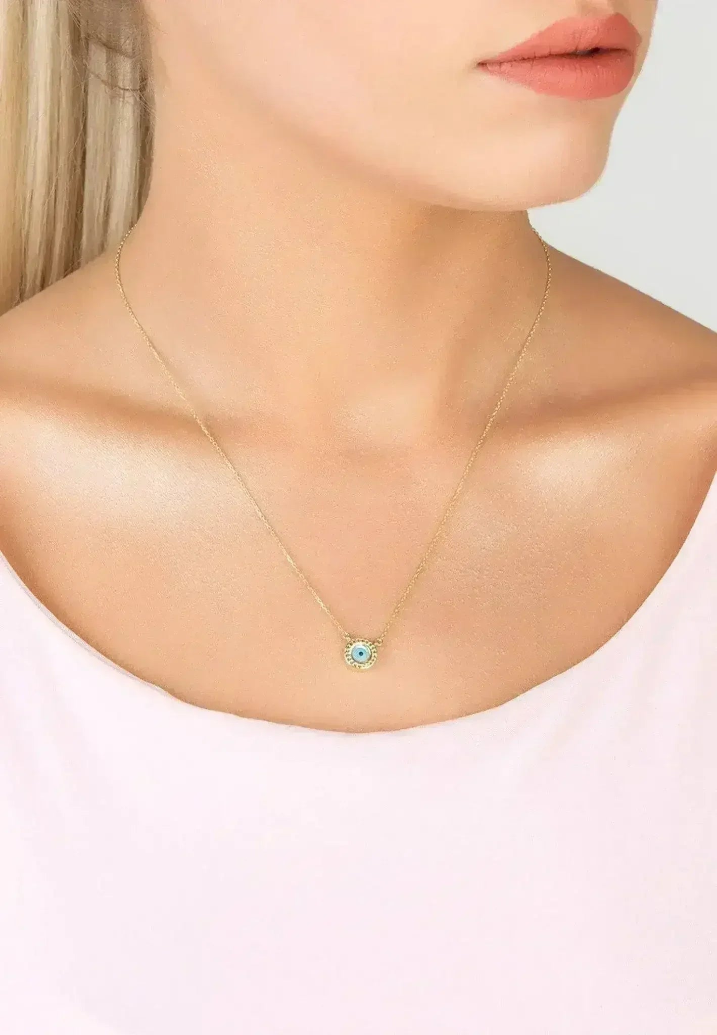 Evil Eye Mother Of Pearl Necklace Cz Gold - Femstylo