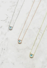 Evil Eye Mother Of Pearl Necklace Cz Gold - Femstylo