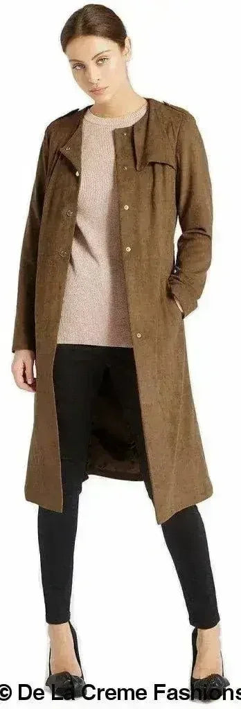 Ex Per Una - Womens Tan Brown Suedette Longline Duster Coat - Femstylo