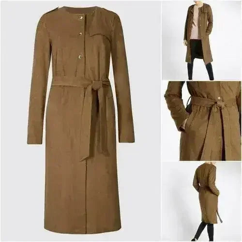 Ex Per Una - Womens Tan Brown Suedette Longline Duster Coat - Femstylo
