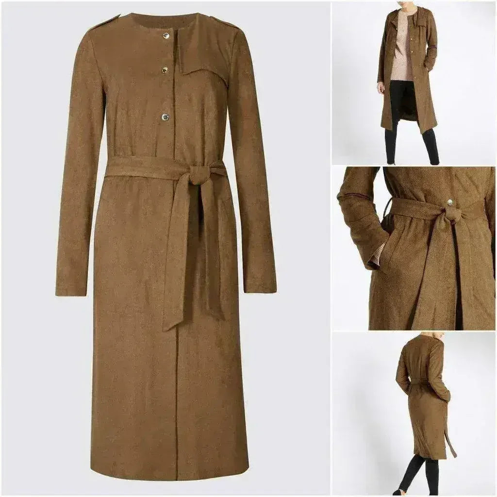 Ex Per Una - Womens Tan Brown Suedette Longline Duster Coat - Femstylo