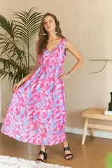 ADORA Abstract Floral V-Neck Maxi Dress - Femstylo
