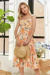 ADORA Floral Smocked Back Dress – Adjustable Strap Midi - Femstylo