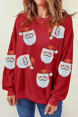 Red Sequins Santa Claus Graphic Christmas Sweatshirt - Femstylo