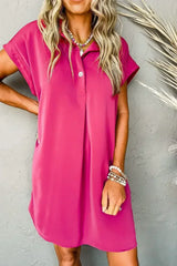 Rose Red Buttoned Collar Shift T Shirt Dress - Femstylo