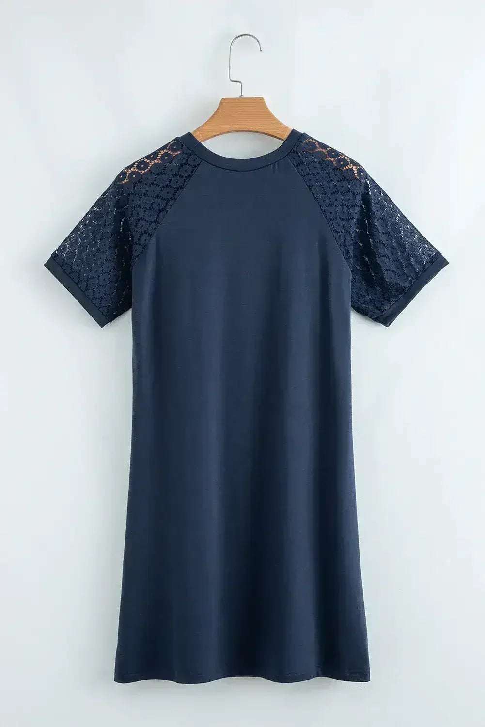 Navy Blue Contrast Lace Raglan Sleeve Pleated Mini Dress - Femstylo