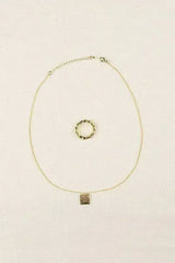 Gold Twisted Ring & Square Pendant Necklace Set - Nickel-Free - Femstylo
