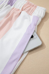 Purple Striped Colorblock High Waist Wide Leg Pants