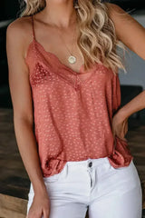 Spaghetti Strap Printed Lace Tank Top - Femstylo