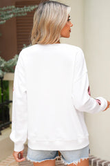 White Sequin Bow Pumpkin Patched Cotton Baggy Sweatshirt