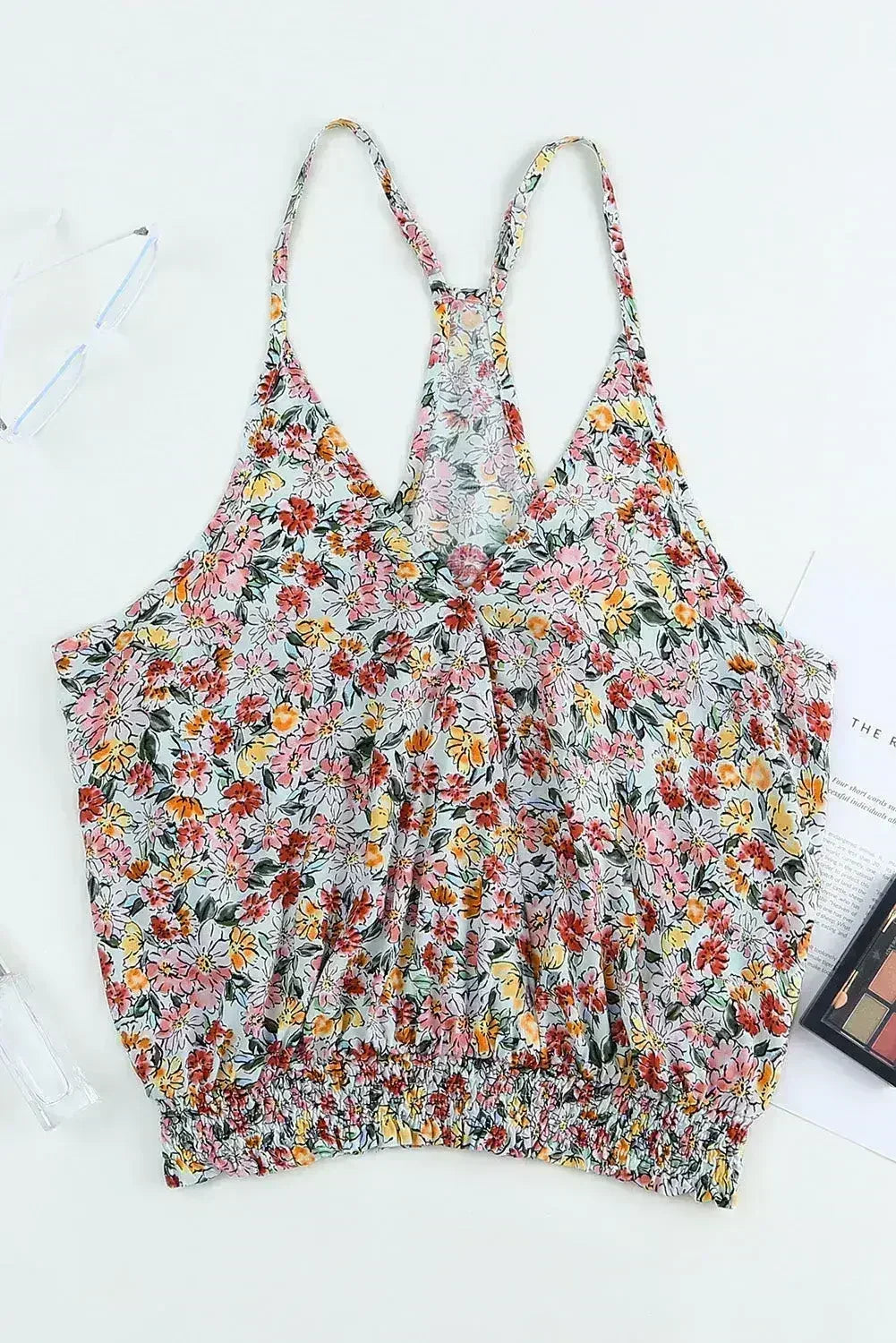 Multicolor Wrapped V Neck Floral Tank Crop Top - Femstylo