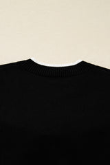 Black Contrast Trim Big Bow Accent Cropped Sweater