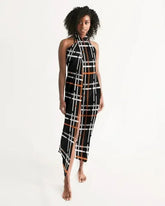Sheer Sarong Swimsuit Cover Up Wrap / Black and Orange Plaid - Femstylo