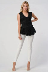 Sleeveless V-Neck Lace Peplum Top - Femstylo