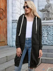 Double Take Full Size Zip-Up Longline Hoodie with Pockets - Femstylo