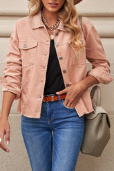 Pink Corduroy Button Jacket | Women's Structured Outerwear - Femstylo