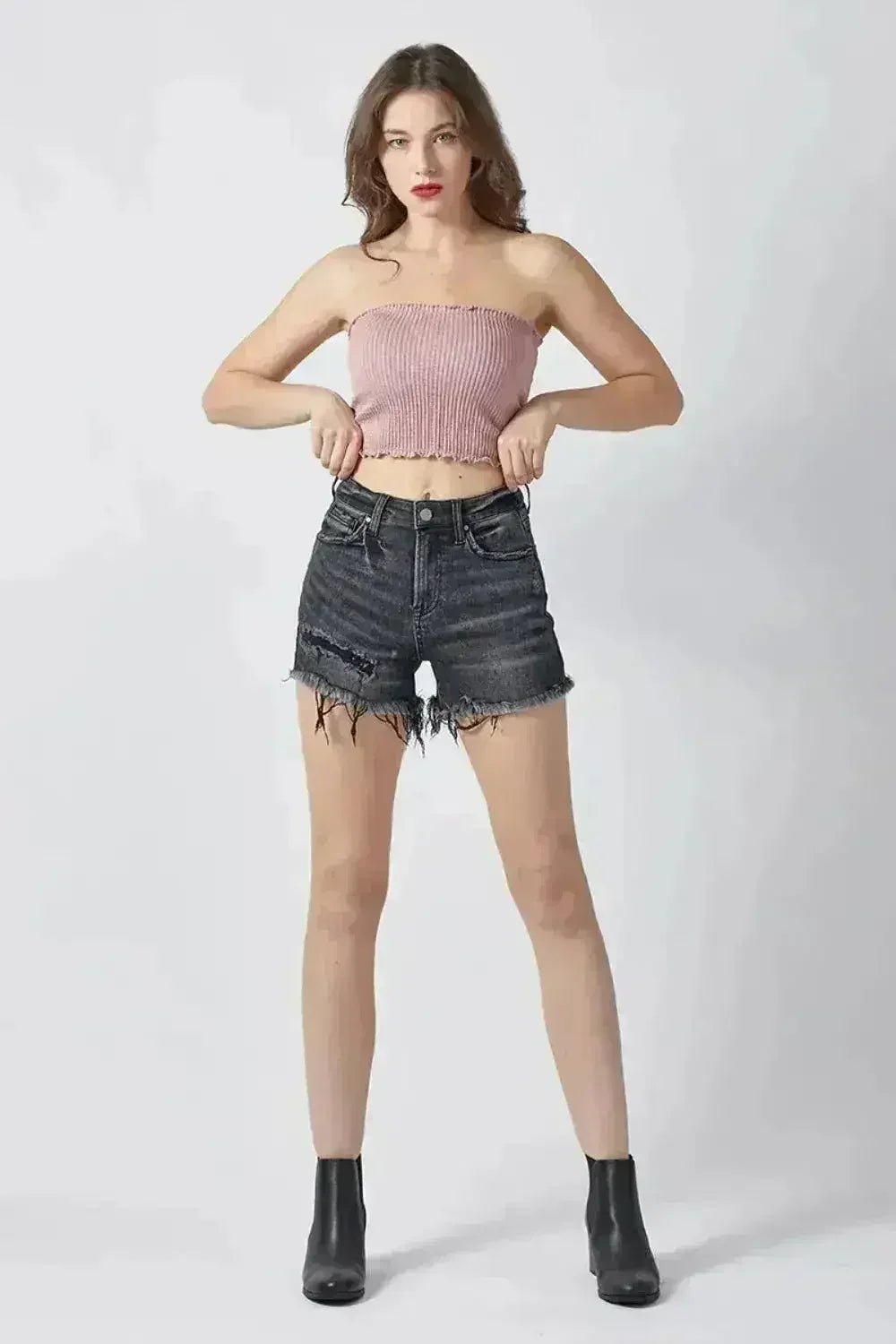 RISEN Raw Hem Denim Shorts with Pockets - Femstylo
