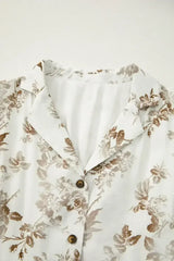 Khaki Floral Puff Sleeve V Neck Buttoned Front Maxi Dress - Femstylo