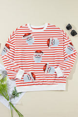 Orange Stripe Sequin Santa Claus Patch Application Loose Fitting Sweatshirt