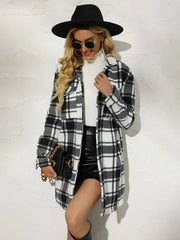 Plaid Collared Longline Coat - Femstylo