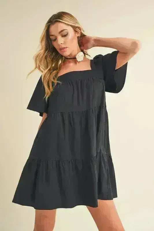 Aemi + Co Square Neck Half Sleeve Tiered Dress - Femstylo