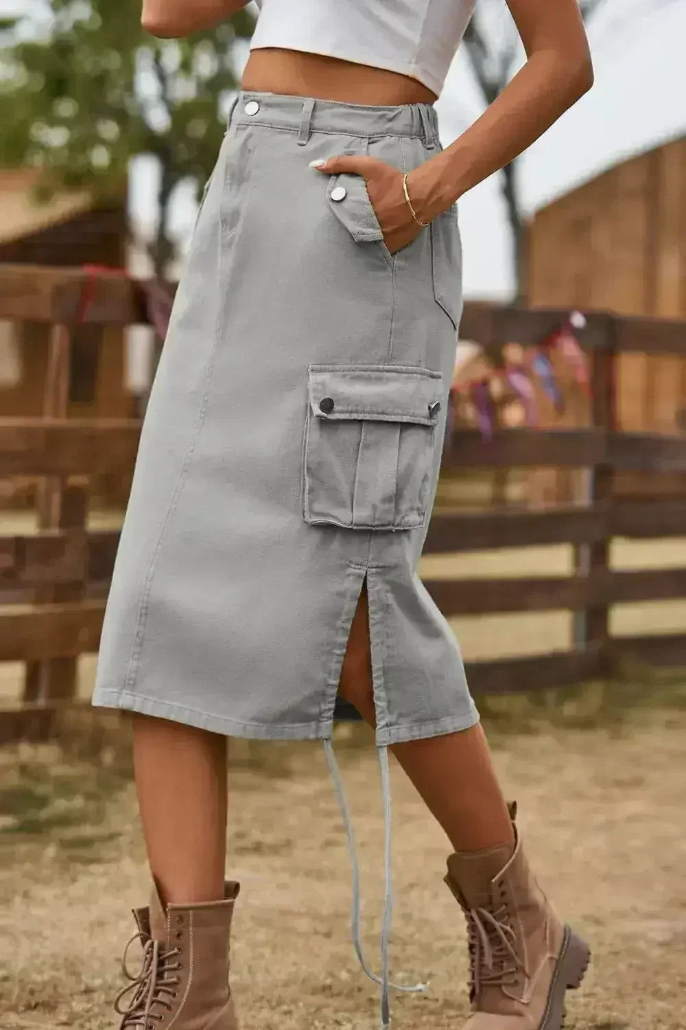 Drawstring Denim Cargo Skirt - Femstylo