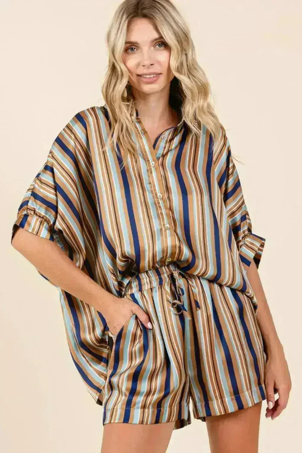 Mittoshop Drawstring Striped Satin Shorts - Femstylo