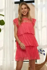 ADORA Layered Ruffled Cap Sleeve Mesh Dress - Femstylo