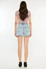 Kancan Distressed High Waist Denim Shorts with Pockets - Femstylo