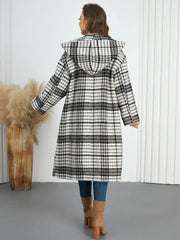 Plaid Double-Breasted Long Sleeve Longline Coat - Femstylo