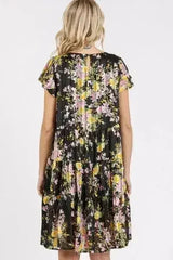 Mittoshop Flower Print Round Neck Flutter Sleeve Tiered Dress - Femstylo