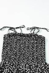 Dusk Blue Floral Print Spaghetti Straps Smocked Wide Leg Jumpsuit - Femstylo