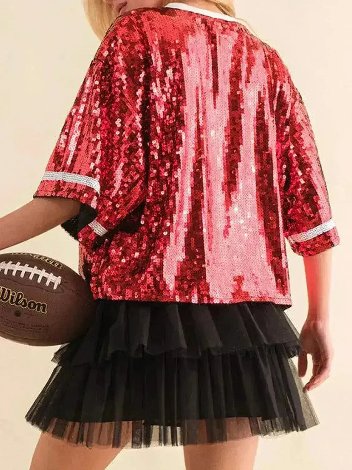 Sequin Football Top - Sparkling Half-Sleeve Blouse | Femstylo - Femstylo