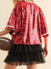 Sequin Football Top - Sparkling Half-Sleeve Blouse | Femstylo - Femstylo