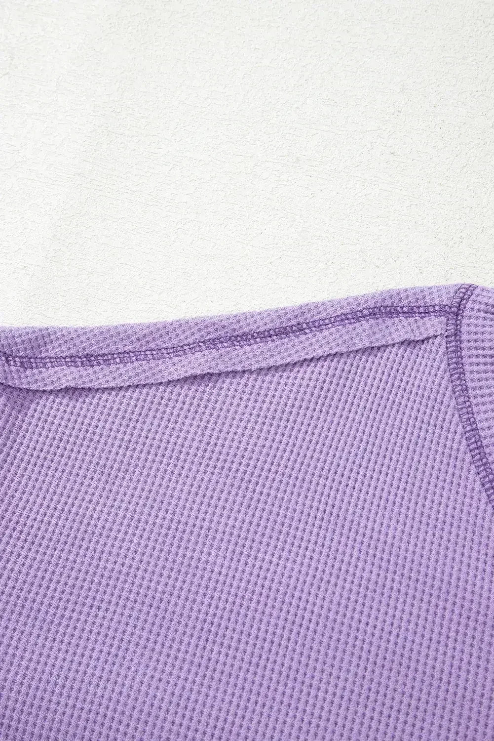 Blue Exposed Seam Drop Sleeve V Neck Waffle Textured Top - Femstylo