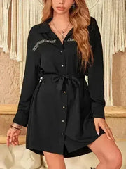 Collared Mini Dress - Rhinestone Accent Dress | Femstylo - Femstylo