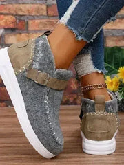 Contrast Round Toe Buckle Sneakers - Femstylo