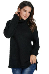 Women Black Cozy Long Sleeves Turtleneck Sweater - Femstylo